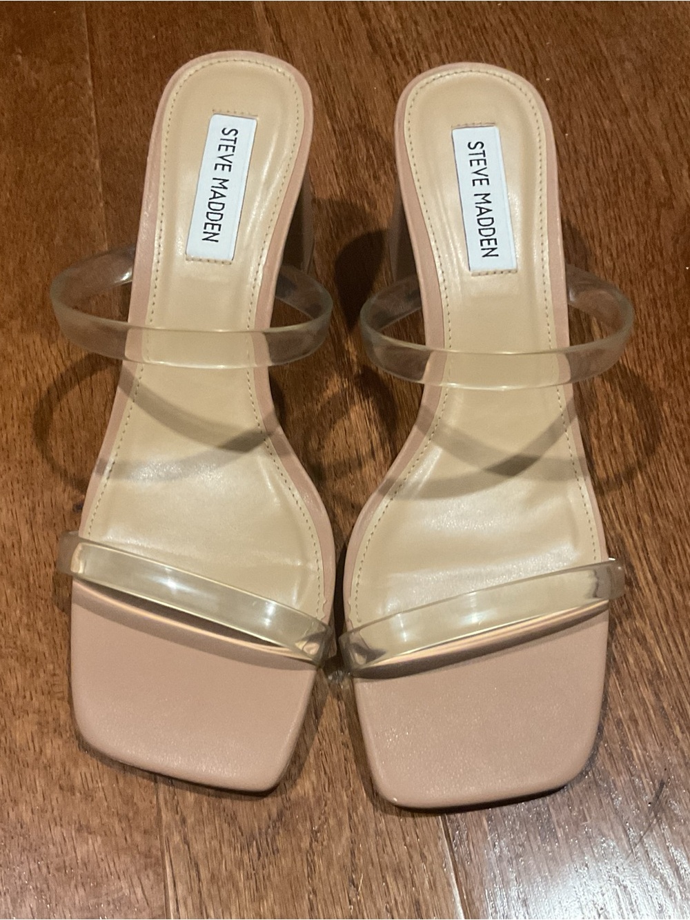 Steve Madden Women’s Nude Clear-Strap Heeled Sandals size 8 NWOT